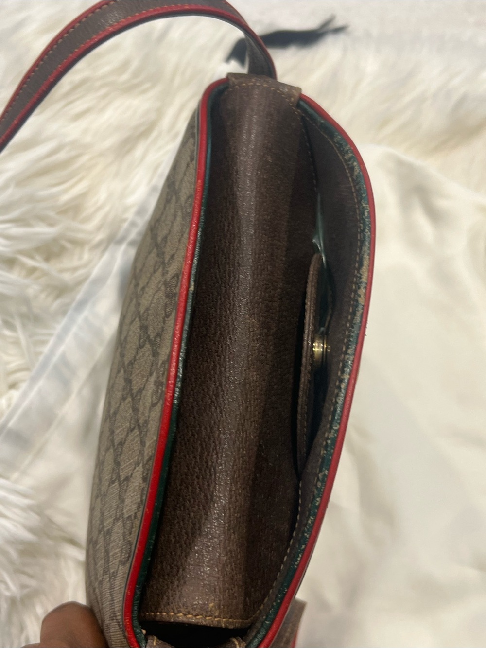 Gucci Monogram Crossbody Bag in Beige with Red Trim - Picture 12 of 17